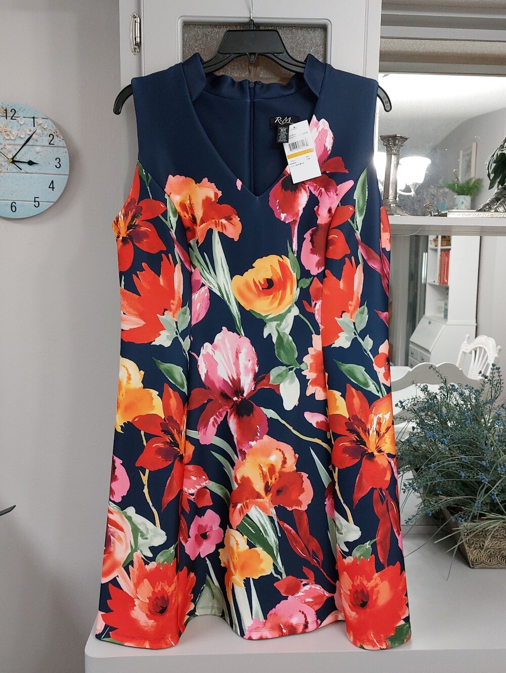 RM Richards Navy Floral Dress  NWT